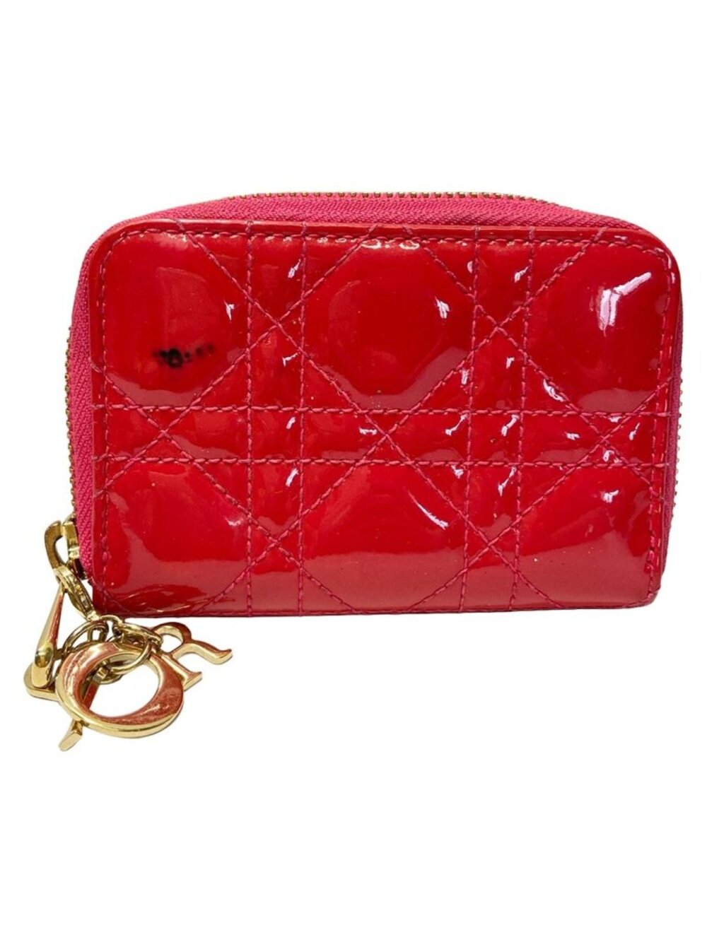 Dior Coin Purse Cannage Stitch Red Zip Around Leather